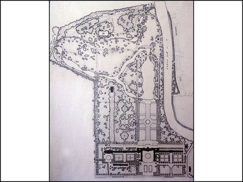 Schlossgarten Charlottenburg, Entwurf mit barockisierendem Parterre, 1950, Lichtpause