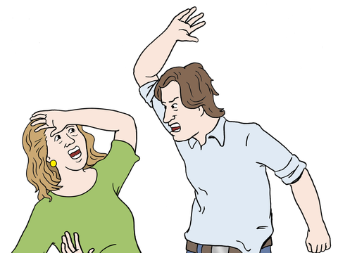 Ein Mann schlägt eine Frau