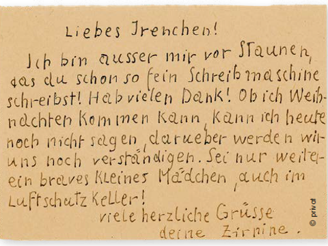 handschriftlicher Brief von Zirpine an Irene