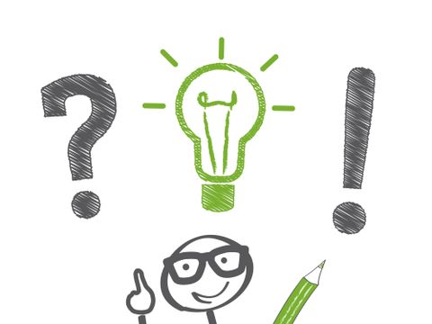 Zeichnung Probleme lösen, Fragen beantworten Fragezeichen Ausrufezeichen