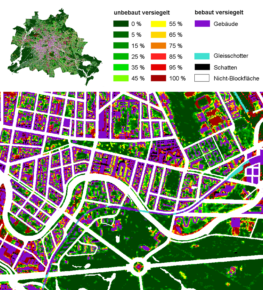 Abb. 3: Unkorrigierte Versiegelungsgrade 2021 (Rasterdaten) - Zwischenergebnis der regelbasierten Klassifizierung