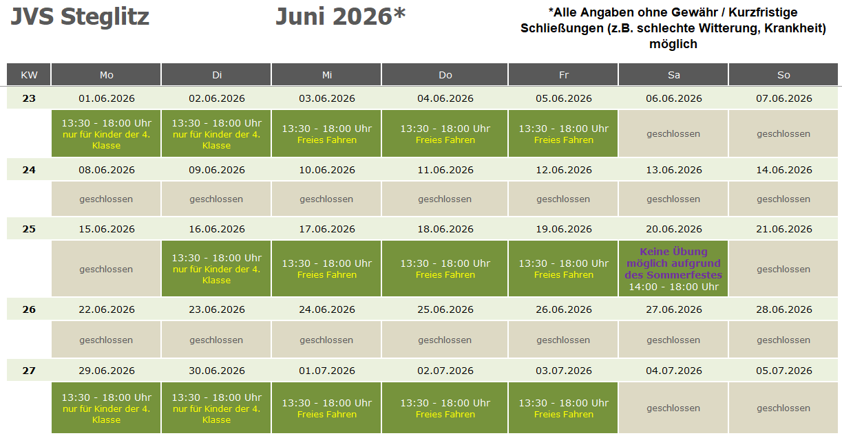 Öffnungszeiten JVS Steglitz 06/2026