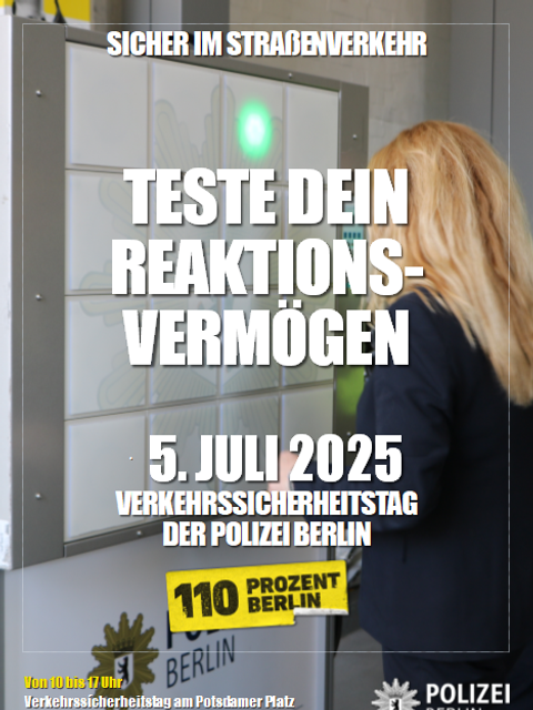 Teste dein Reaktionsvermögen - Person vor eine Reaktionswand - 5. Juli 2025 - Verkehrssicherheitstag der Polizei Berlin