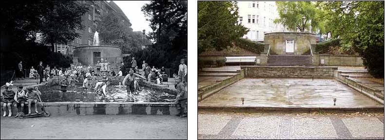 Fotovergleich historisch und heute - Kleine Kaskade im Lietzenseepark