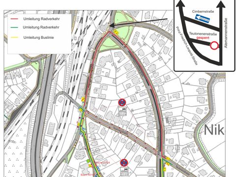 Verkehrszeichenplan zur Fahrbahnsanierung in der Teutonenstraße