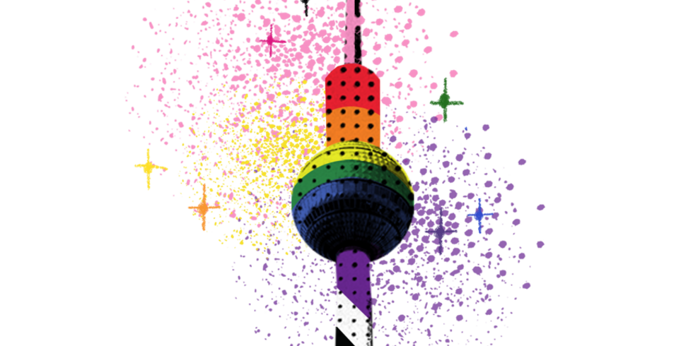 Berliner Fernsehturm mit Farben der progressive pride Flagge