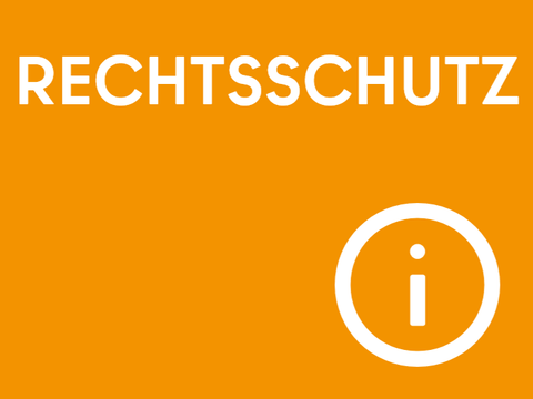Orange Kachel mit der Aufschrift "Rechtsschutz"