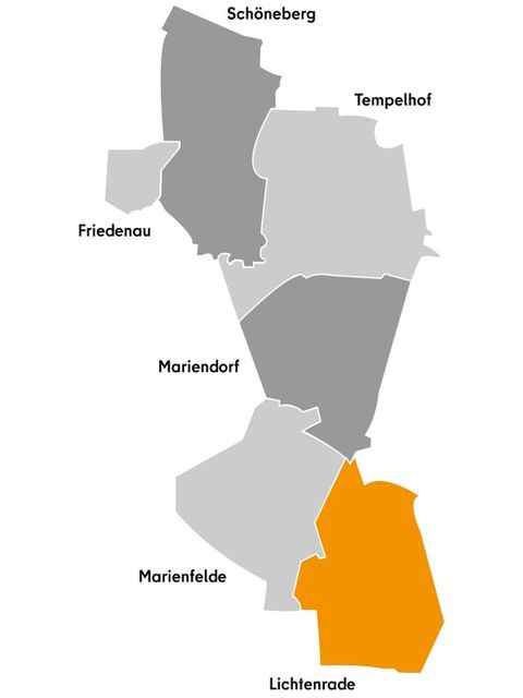 Bezirksgrafik mit Ortsteilgrenzen - Ortsteil Lichtenrade ist hervorgehoben