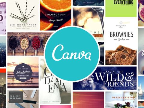 Canva-Logo vor diversen Bildbeispielen