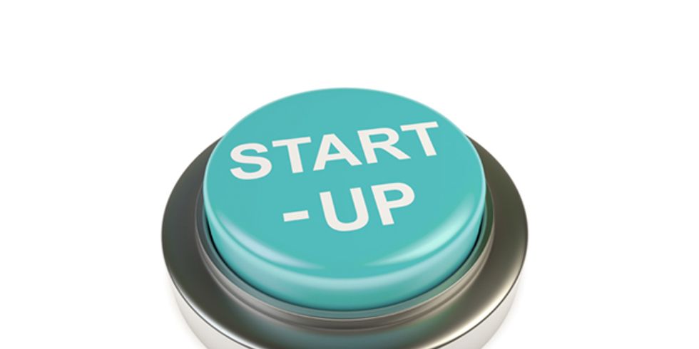 Button mit dem Wort Start-Up in cyan