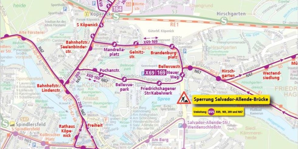 BVG Umleitungen im Zuge der Sperrung der Salvador-Allende-Brücke
