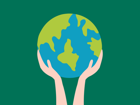 Icon - Hände, die die Erde halten; dunkelgrüner Hintergrund