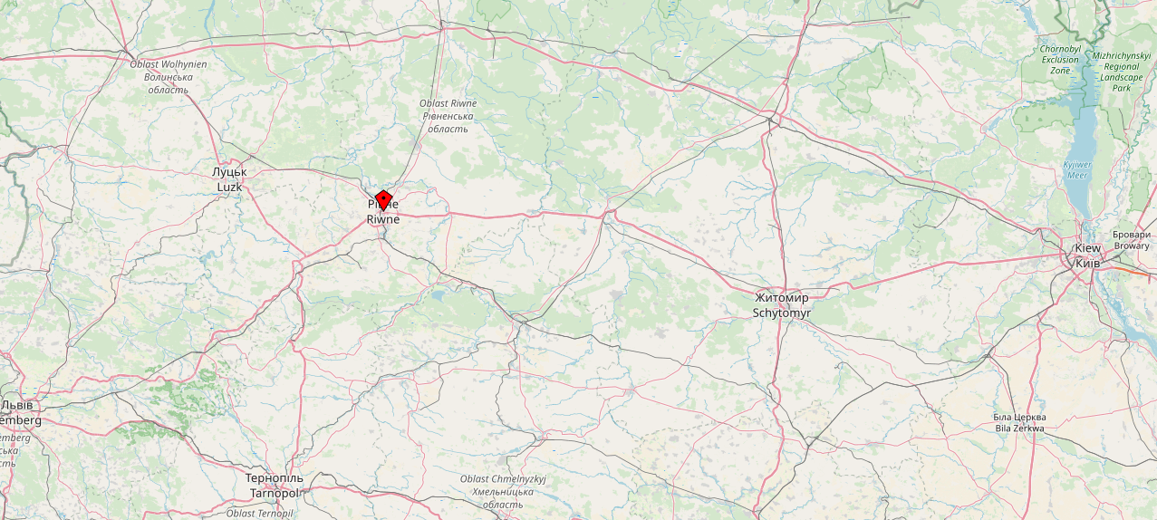 Kartenansicht mit Markierung der Stadt Riwne in der ukraine