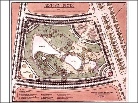 Erwin Barth - Entwurf zum Sachsenplatz (Brixplatz), M 1:500, 1921, kol. Druck