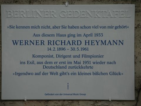Gedenktafel für Werner Richard Heymann, 30.5.2008, Foto: Andreas Fritsch