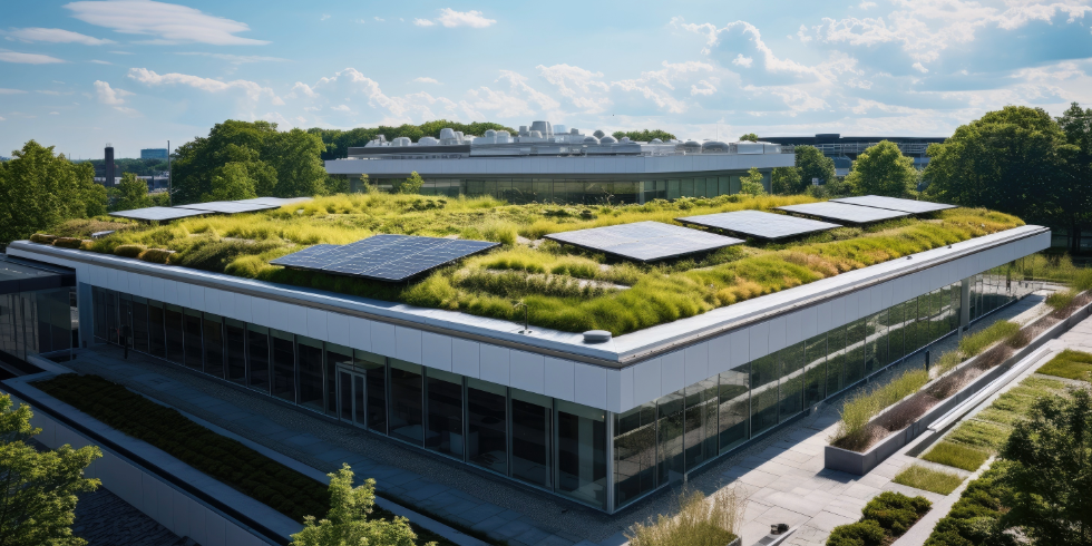 Bürogebäude mit begrüntem Dach