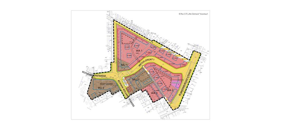 Vorentwurf der Planzeichnung zum Bebauungsplan 3-72 "Alte Gärtnerei"