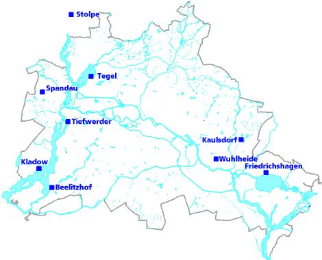 Abb. 1: Lage der neun Wasserwerke, die Berlin im Mai 2016 mit Trinkwasser versorgten
