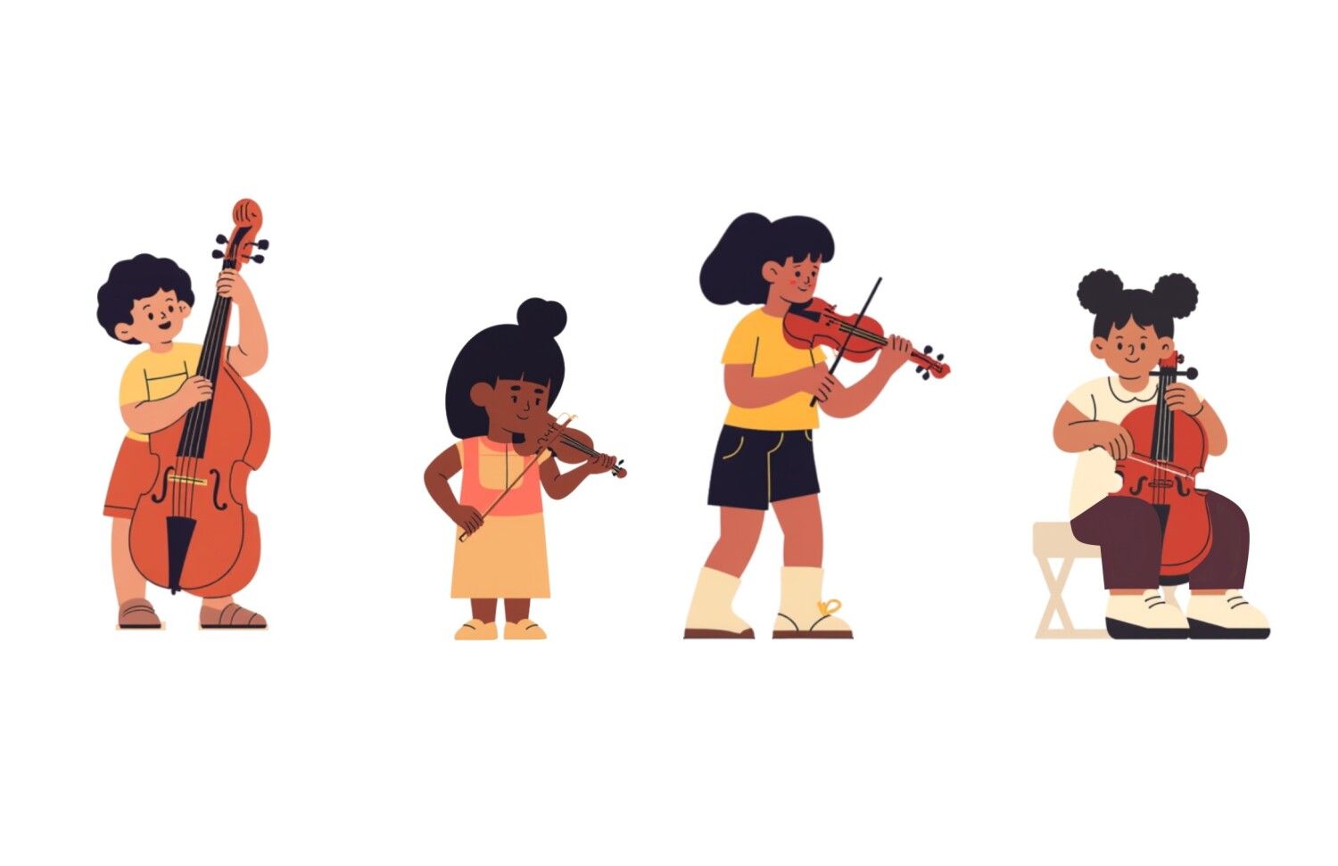 Kinder spielen Streichinstrumente