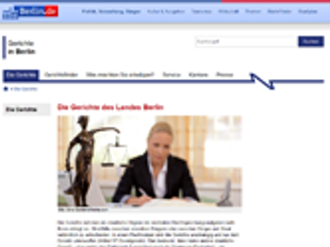Screenshot der Webseite mit den Gerichten Berlins