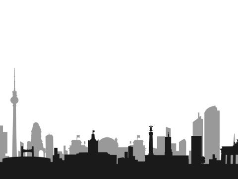Silhouette Berlins mit Bühnenvorhängen