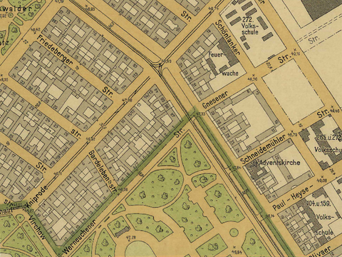Historische Karte mit der Bebauung der Werneuchener Wiese