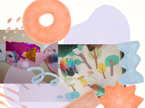 Collage aus Kunstwerken, die Kinder erstellt haben