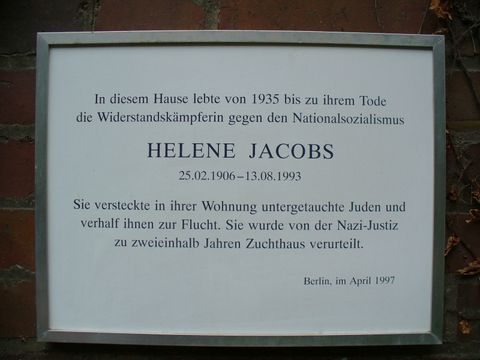 Gedenktafel für Helene Jacobs, 15.6.2009, Foto: KHMM