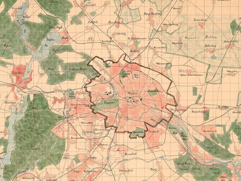 Flächenplan für Berlin und Umgebung, bebaute Flächen, Grün- und Wasserflächen, 1910