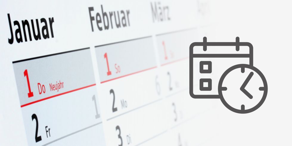Kalenderansicht mit Icon Kalender und Uhr