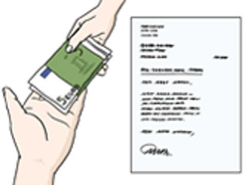 Grafik einer Steuererklärung und einer Geldübergabe