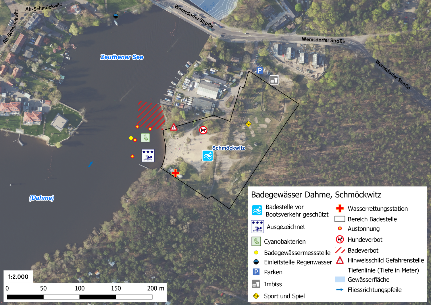 Abb. 2: Infrastruktur des EU-Badegewässers Dahme, Schmöckwitz