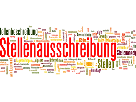 Abstrakte Grafik mit Wörtern rund um das Thema "Stellenausschreibung".