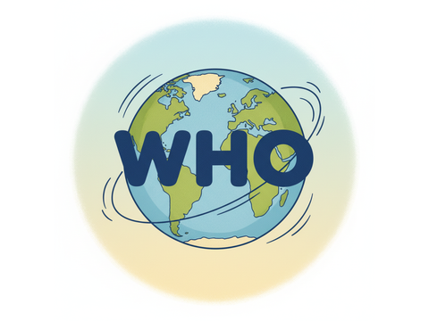 Buchstaben WHO im Hintergrund die Weltkugel