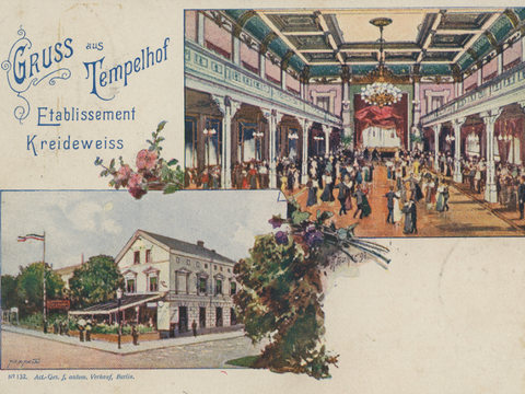 Wie für viele andere „Restaurationen“ und „Etablissements“ gab es auch für das „Kreideweiß“ eigene Postkarten. (Bild: Museen Tempelhof-Schöneberg/Archiv)