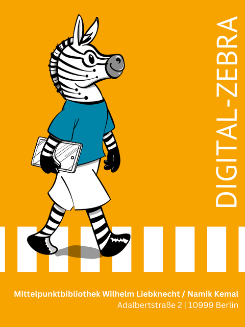 Illustration von einem Zebra, das über einen Zebrastreifen geht