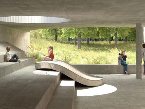 Betonbauwerk mit Kindern