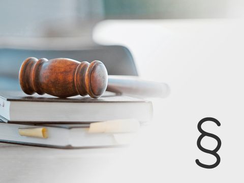 Ein Richterhammer liegt auf zwei Büchern