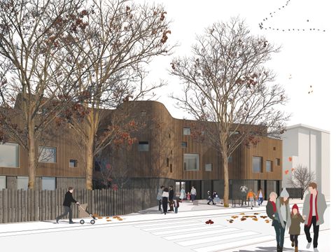 Die Büros KONTEXT ARCHITEKTEN und hammerich landschaftsarchitektur wurden im Wettbewerb für eine Kindertagesstätte am Ortlerweg in Berlin mit dem 1. Preis ausgezeichnet. (Bild: KONTEXT ARCHITEKTEN GMBH, Hannover mit hammerich landschaftsarchitektur, Neustadt)