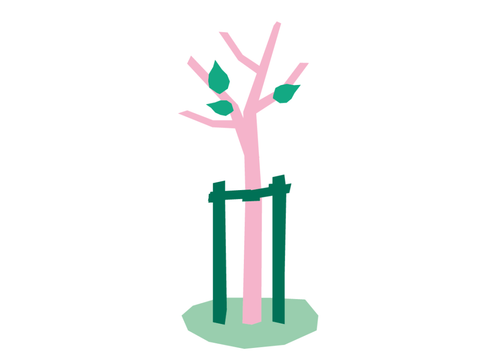 Illustration eines Baumes mit Holzstützen