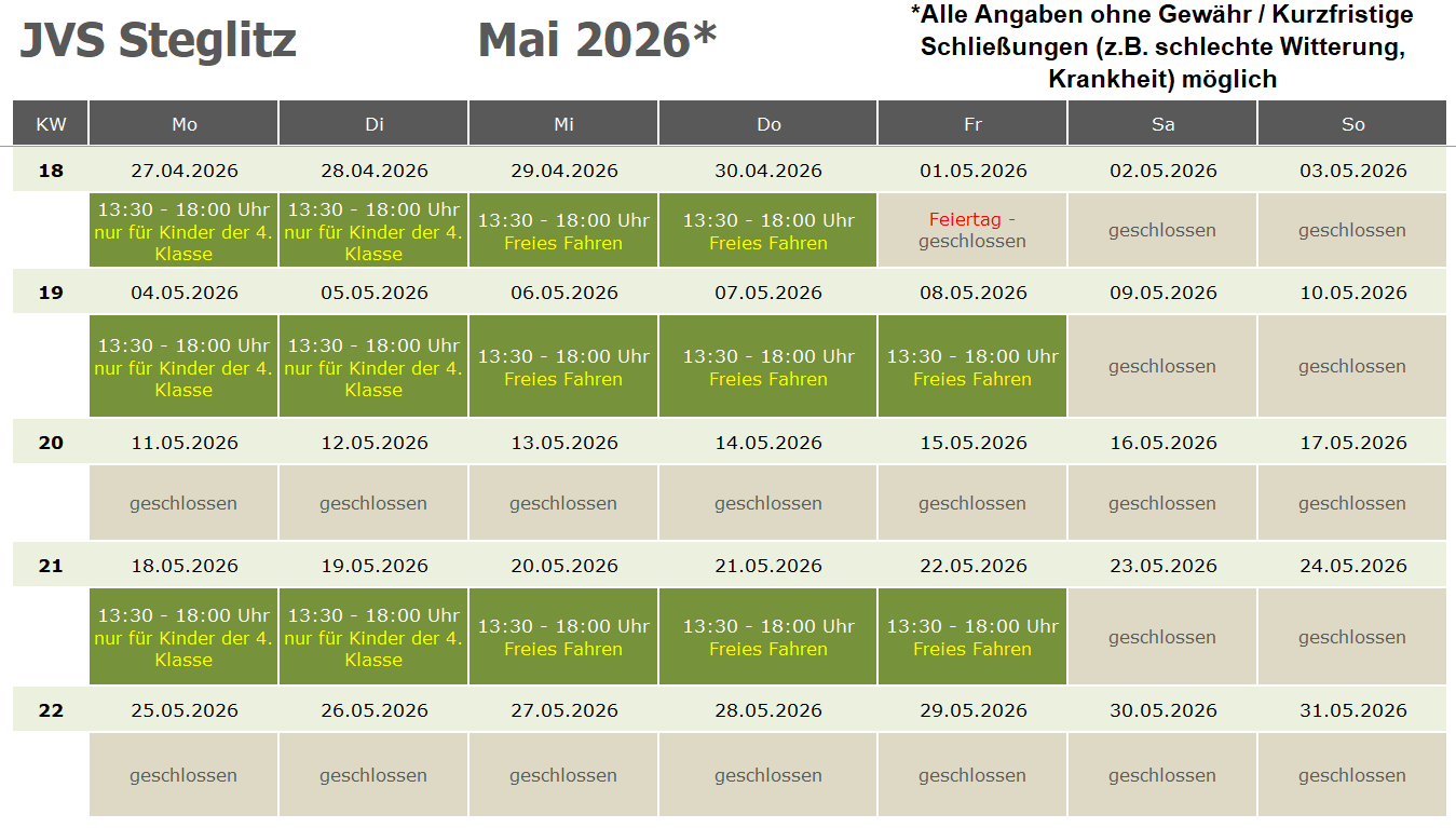 Öffnungszeiten JVS Steglitz 05/2026
