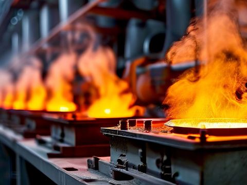 Flammen auf verschiedenen Platten in einer Fabrik