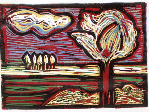 Susanne Haun: Zwischen Straupitz und Laasow, Linolschnitt, 2019 (Bild: Susanne Haun)