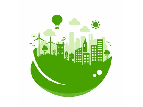 Green eco city vector illustration set