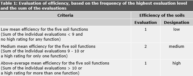 Table 1: Evaluation of efficiency, based on the frequency of the highest evaluation level and the sum of the evaluations