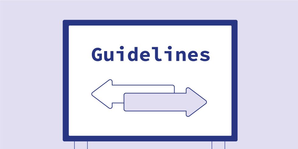 Schild mit entgegengesetzten Pfeilen und Aufschrift "Guidelines"