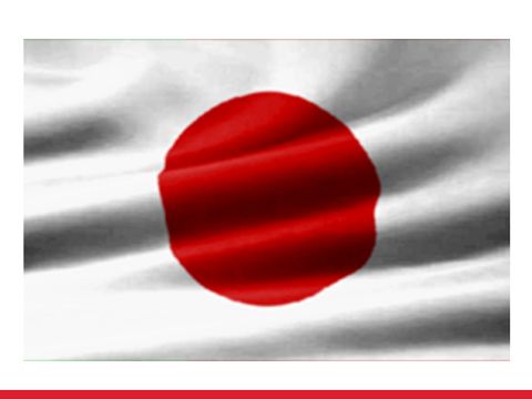 Flagge Japans mit rotem Kreis auf weißem Hintergrund.