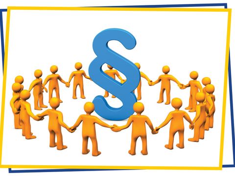 Illustration Ring aus Figuren mit Paragrafenzeichen in der Mitte