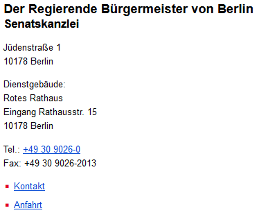Kontakt-Daten der Senats-Kanzlei