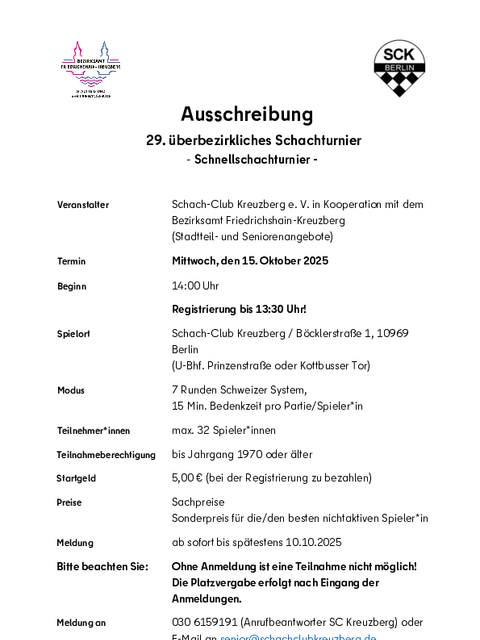 Ausschreibung Schachturnier